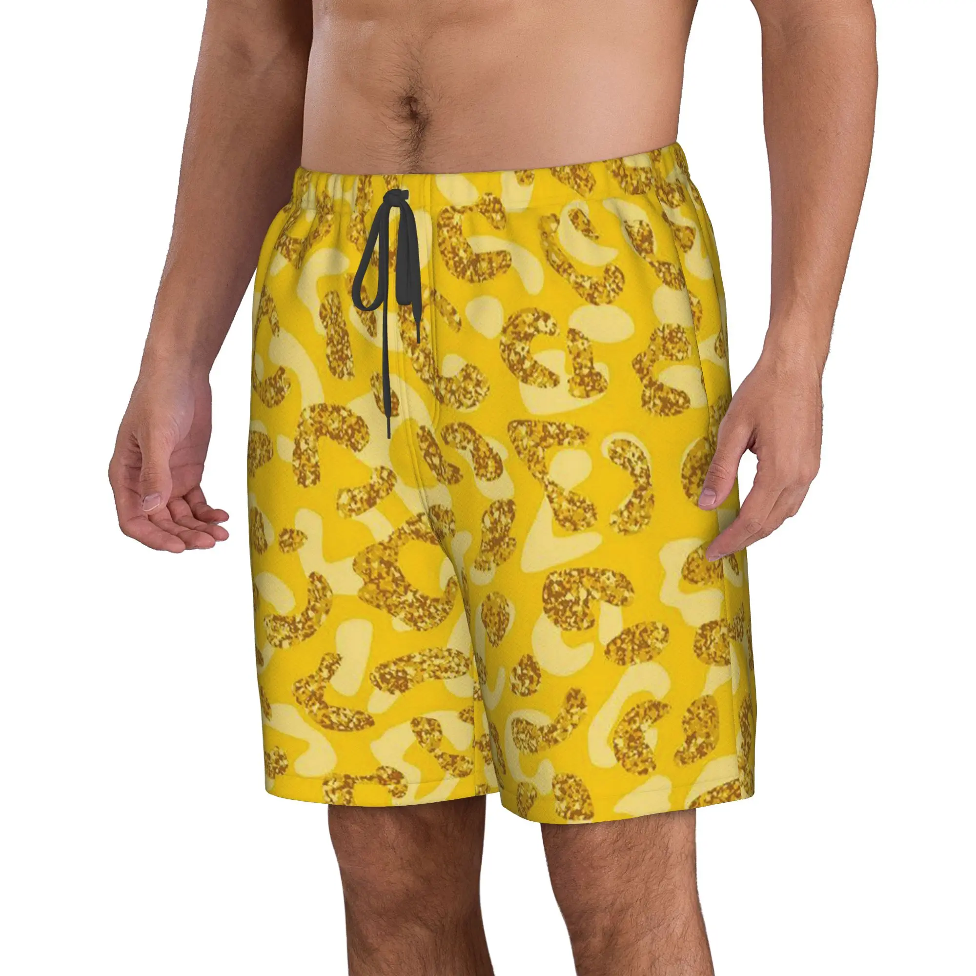Light Yellow Color Leopard Trunks Beach Board Shorts Casual Quick Dry Swim Summer Men Pants