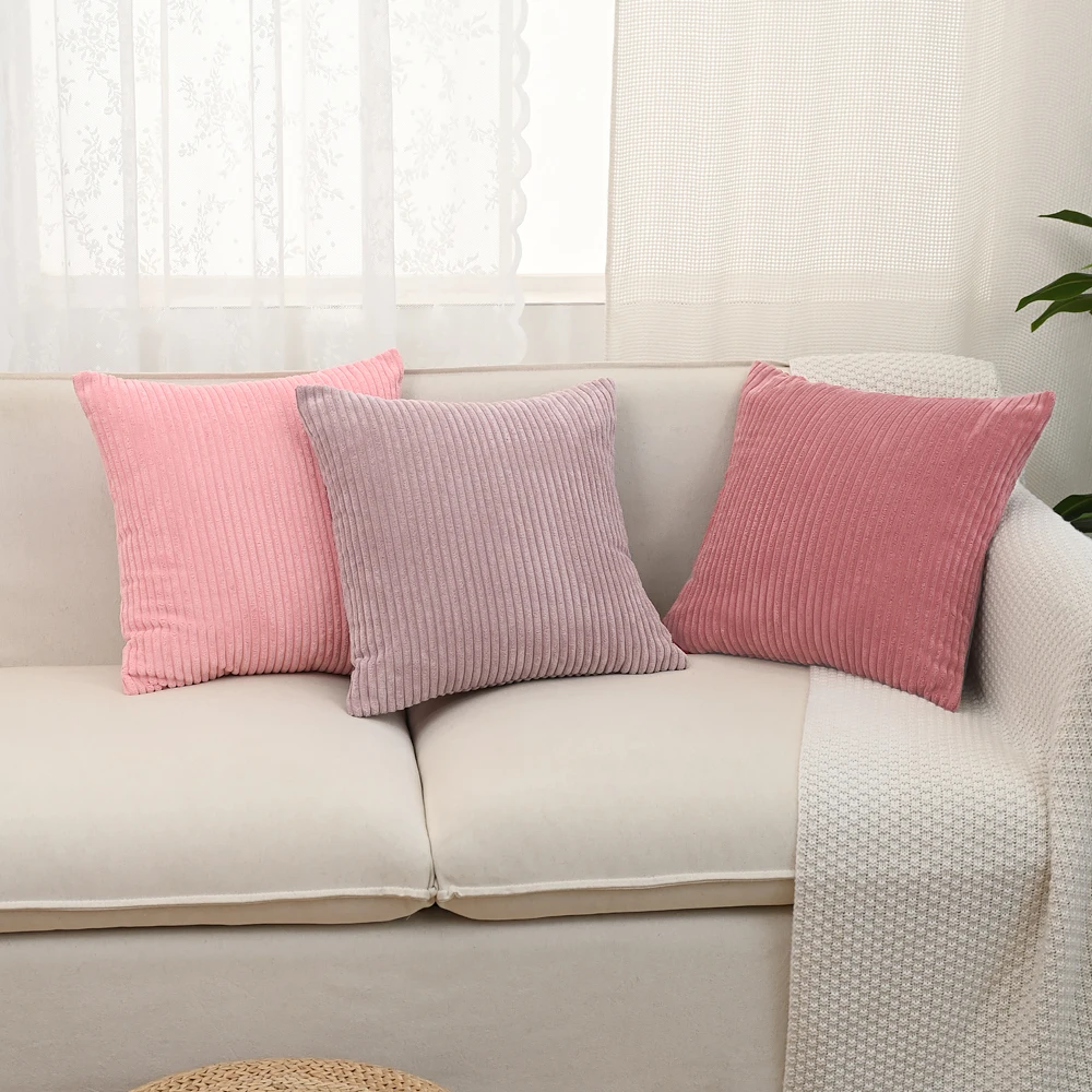 BUYNOW 1PC 4 Teile/satz Rosa Cord Dekor Couch Wurf Kissenbezüge Gestreifte Kissenbezüge Weiche Boho Quadratische Kissenbezüge Hause Sofa – Detail 3