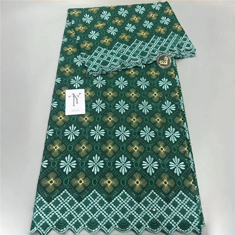 

5 yard Swiss lace fabric heavy beaded embroidery African 100% cotton fabrics Swiss voile lace popular Dubai style 24L03314