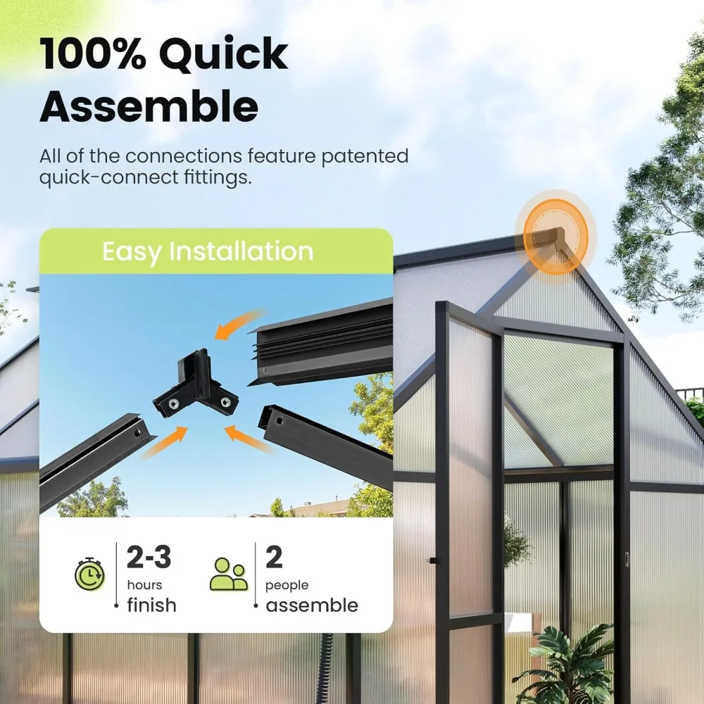 8x6FT Greenhouse ,  Aluminum Frame & PC Panel Garden Plant Hot Green House for Outside W/ Roof Vent Swing Door,Greenhouses