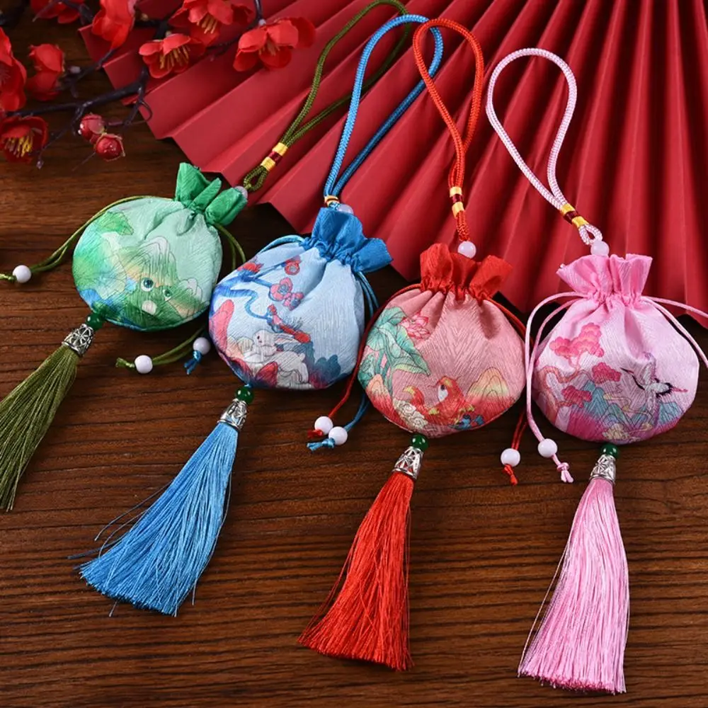 Brocade Dragon Boat Festival Sachet Empty Ancient Fashion Tassel Drawstring Bag Flower Pattern Portable Jewelry Storage Bag Girl