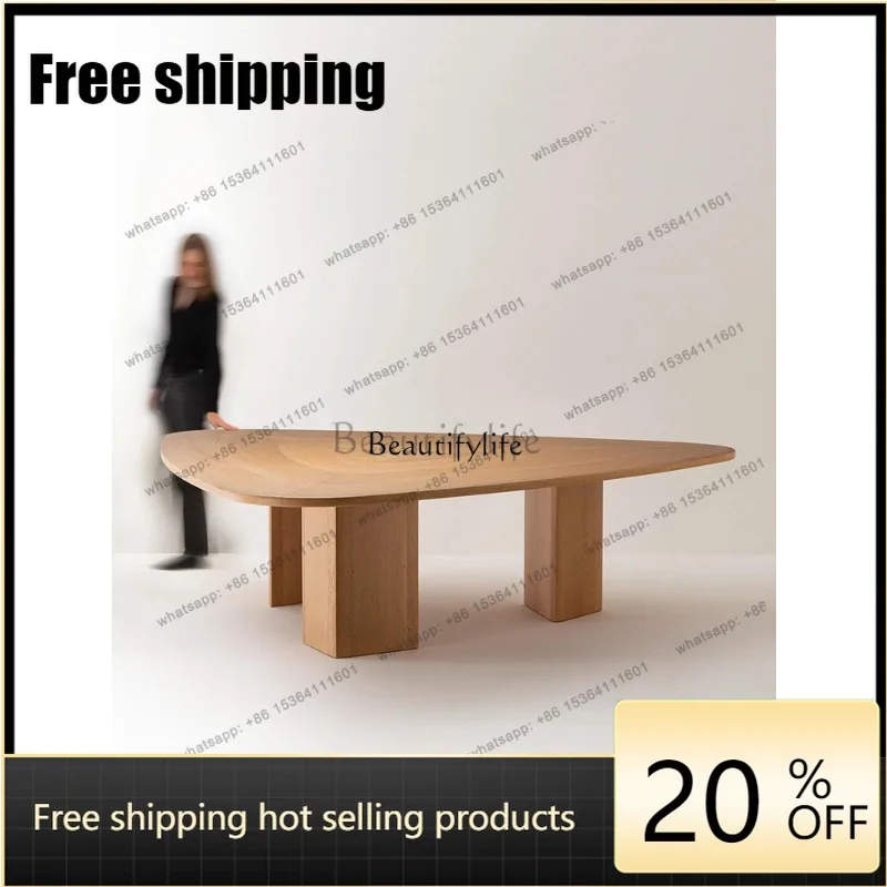 HJ Medieval oak solid wood dining table Italian minimalist modern wabi-sabi special-shaped conference table