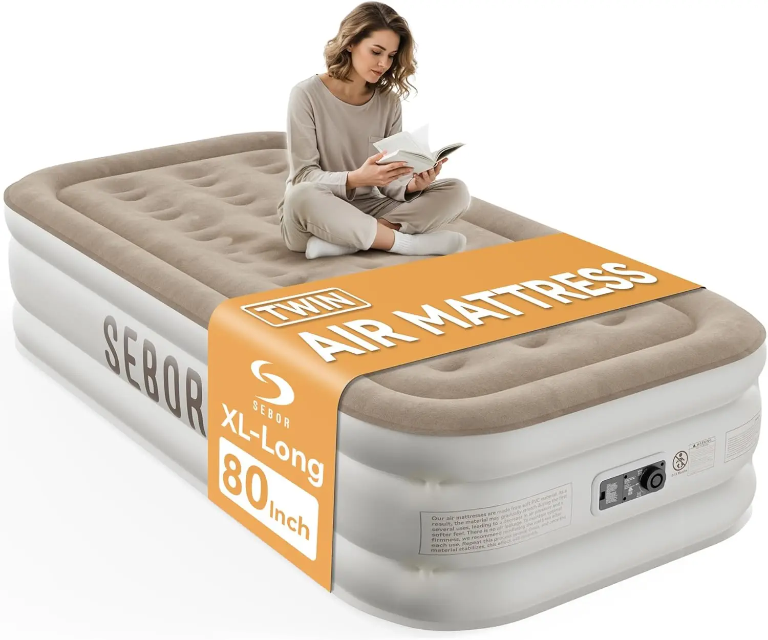 

Self-Inflating Air Mattress Twin XL with Built-in Pump, 18" Height, Durable PVC, Storage Bag Included