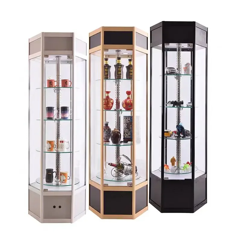 Glass rotating display cabinet Round tempered glass product Famous wine gifts Jade tooth mold