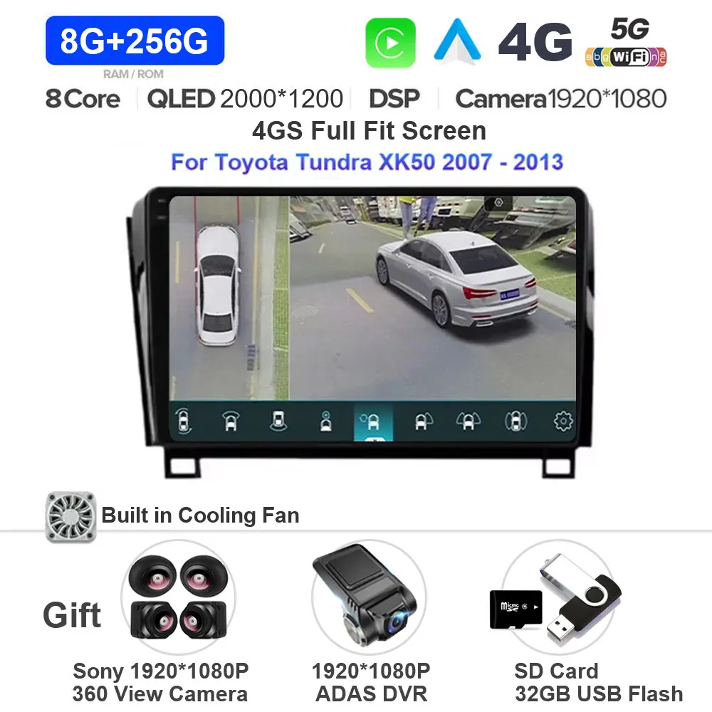 Android 15 Voor Toyota Tundra XK50 2007-2013 Sequoia XK60 2008-2017 Carplay Auto Radio Multimedia Video speler 5G WIFI