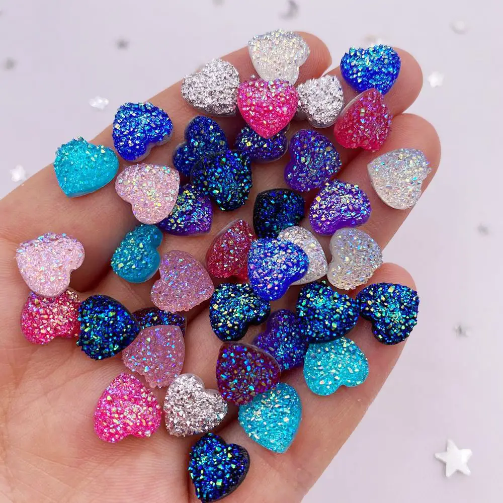 100pcs AB Resin 8mm Bling Mini Sweet Heart Ore Flatback Rhinestone Ornaments DIY Wedding Appliques Nail Art Gem Craft SL696