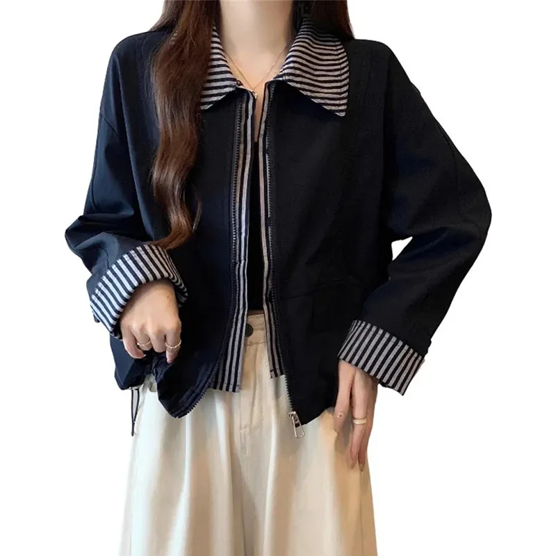 

Женская демисезонная куртка-обманка 2026 года, новая модель, большие размеры, модная корейская верхняя одежда, короткий жакет для женщин