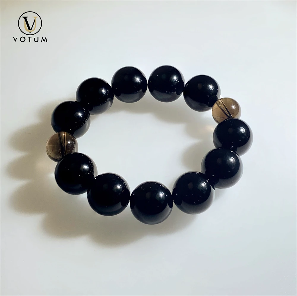 Votum Natural Smoky Quartz Black Obsidian Beaded Bracelet for Men Unisex Grounding Energy Protection Crystal Healing Bracelets