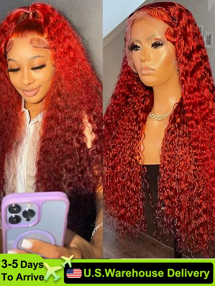 Hot Red Lace Front Wigs Human Hair 180% Density 13X4 Curly Brazilin Virgin Hair Glueless Wigs Human Hair Pre Plucked 28 Inch