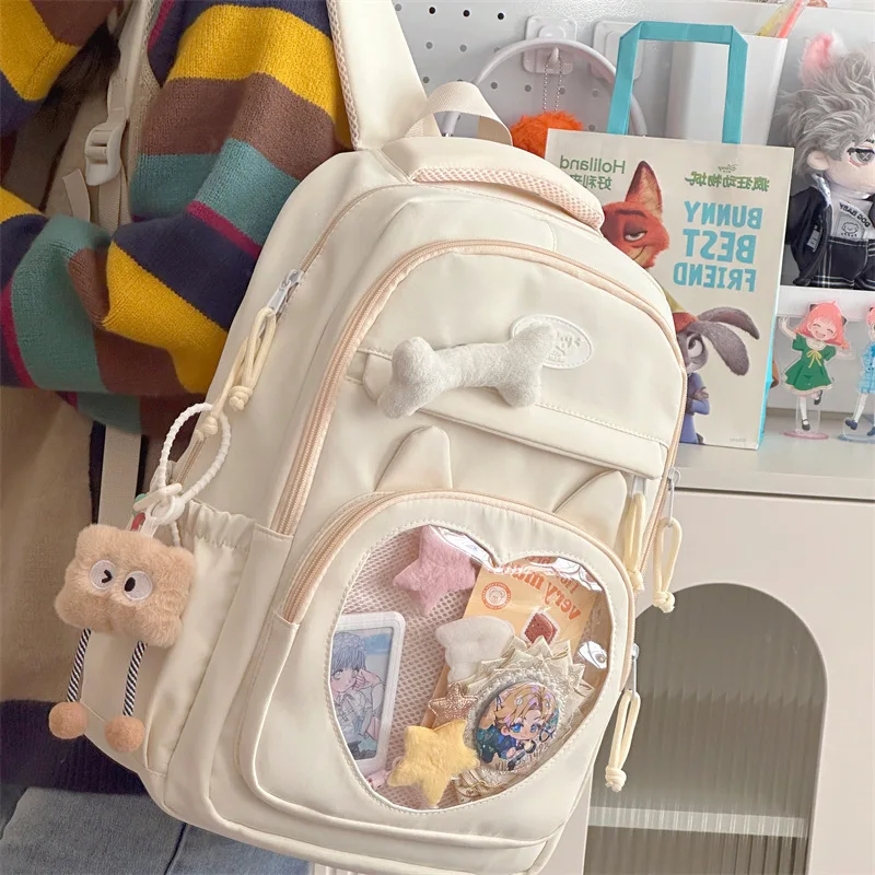 Japanese Style Cute Transparent Pain Bag Large Capacity School Bag Female Middle School Students Versatile Large Capacity Ba