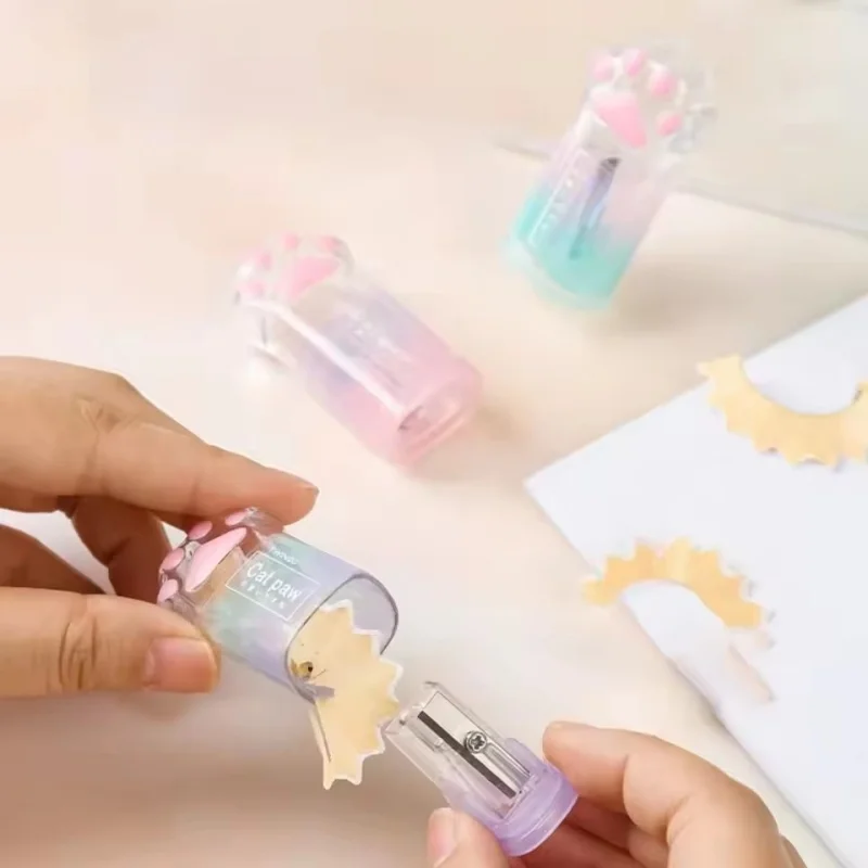 1pcs Gradient colored cat paw pencil sharpener cute cat shaped student office stationery pencil sharpener