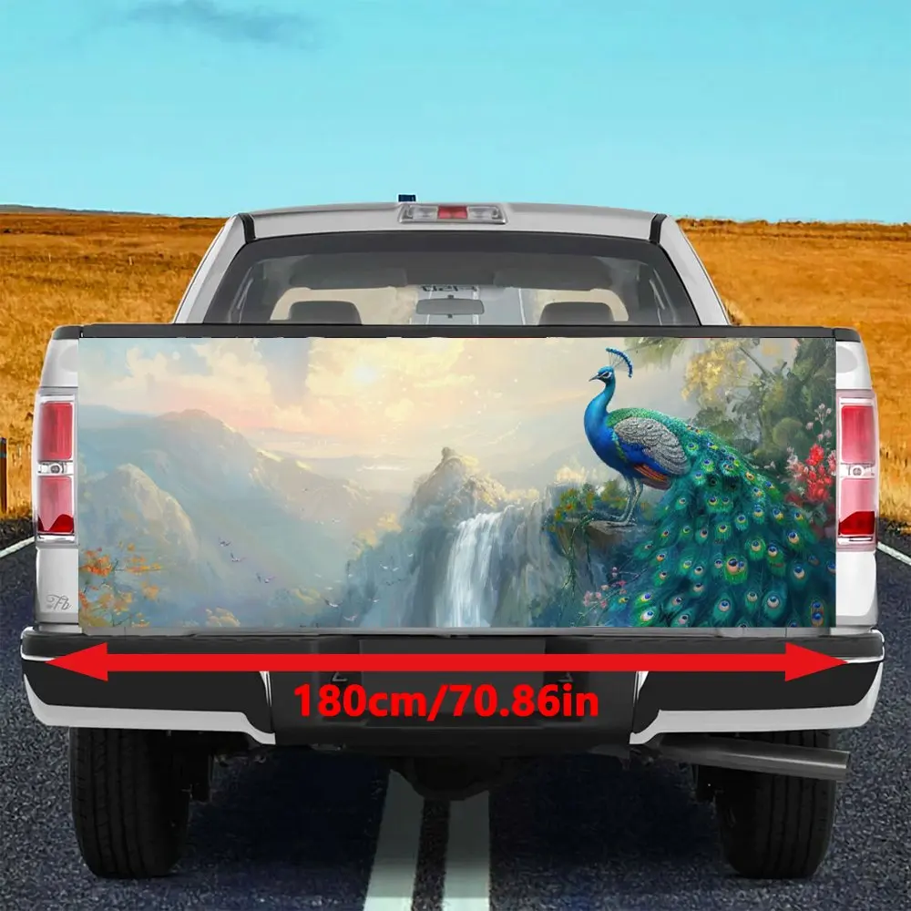 Waterfall Green Peacock Printing Car Tail Trunk Protect Vinly Decal Auto Accessories Hood Decoration Sticker for Off-road Pickup