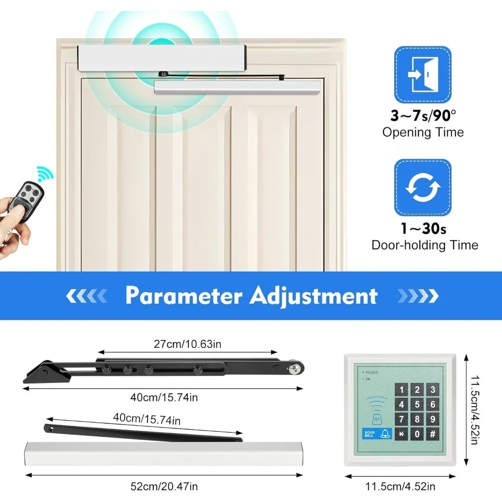 Automatic Swing Door Opener Closer 110-220V Automatic Sliding Door Opener Residential with 2 Remote Controllers for Hotel