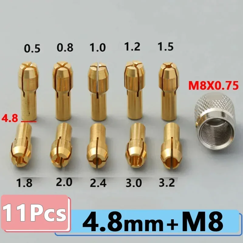 0.5-3.2mm Mini Brass Chuck Drill Chuck M8 Nut Jewelry Processing Electric Grinding Head Fixture,Dremel Rotating Tool Accessories