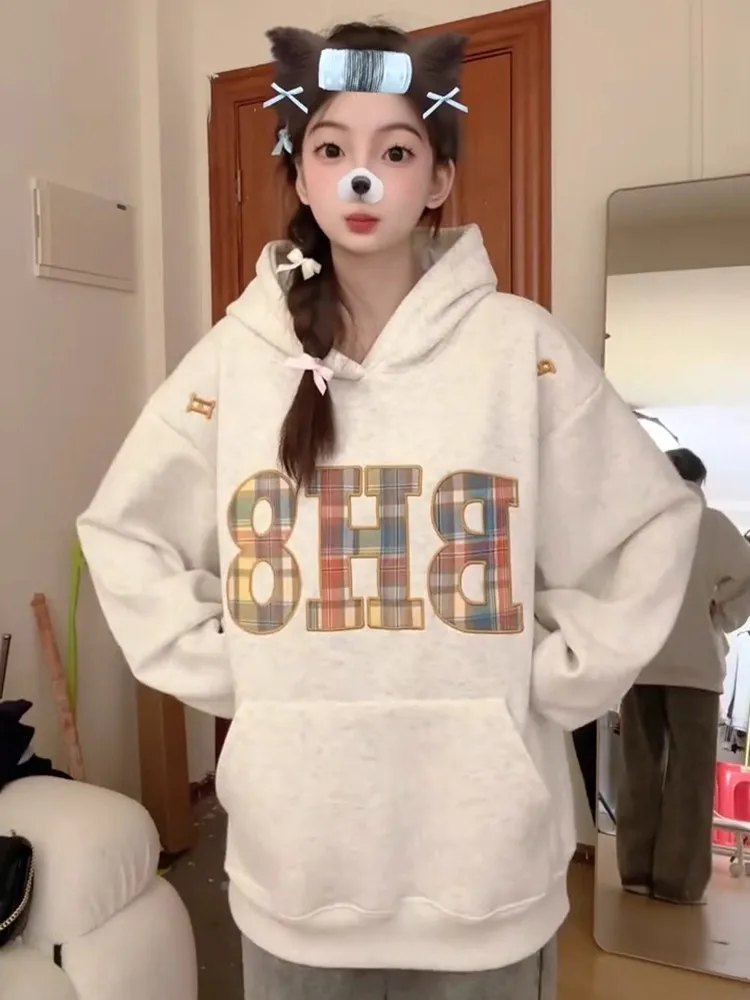 

Женская толстовка оверсайз с вышитыми буквами, свободный крой, на весну-осень-зиму, новая американская модель