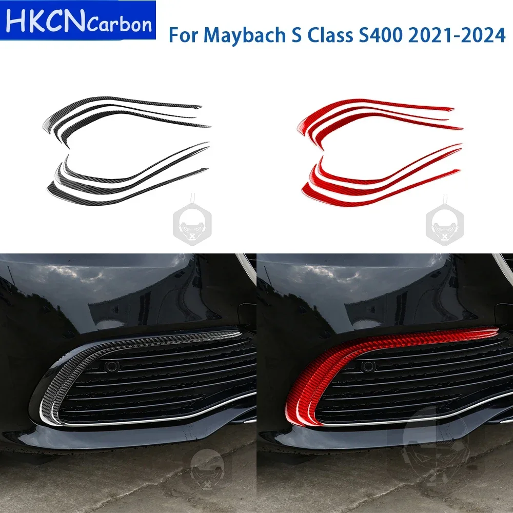 For Maybach S Class S400 2021-2024 Accessories Real Soft Carbon Fiber Front Bumper Side Wind Cover Trim Sticker