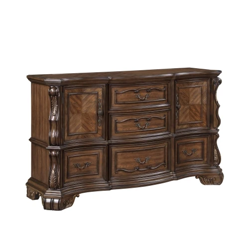 !@Formal Modern Dark Brown Finish Luxury Living Room Cabinet 5x Drawers Gold Accent Detailing Hotel Bedroom Furniture 1pc MDF Ea