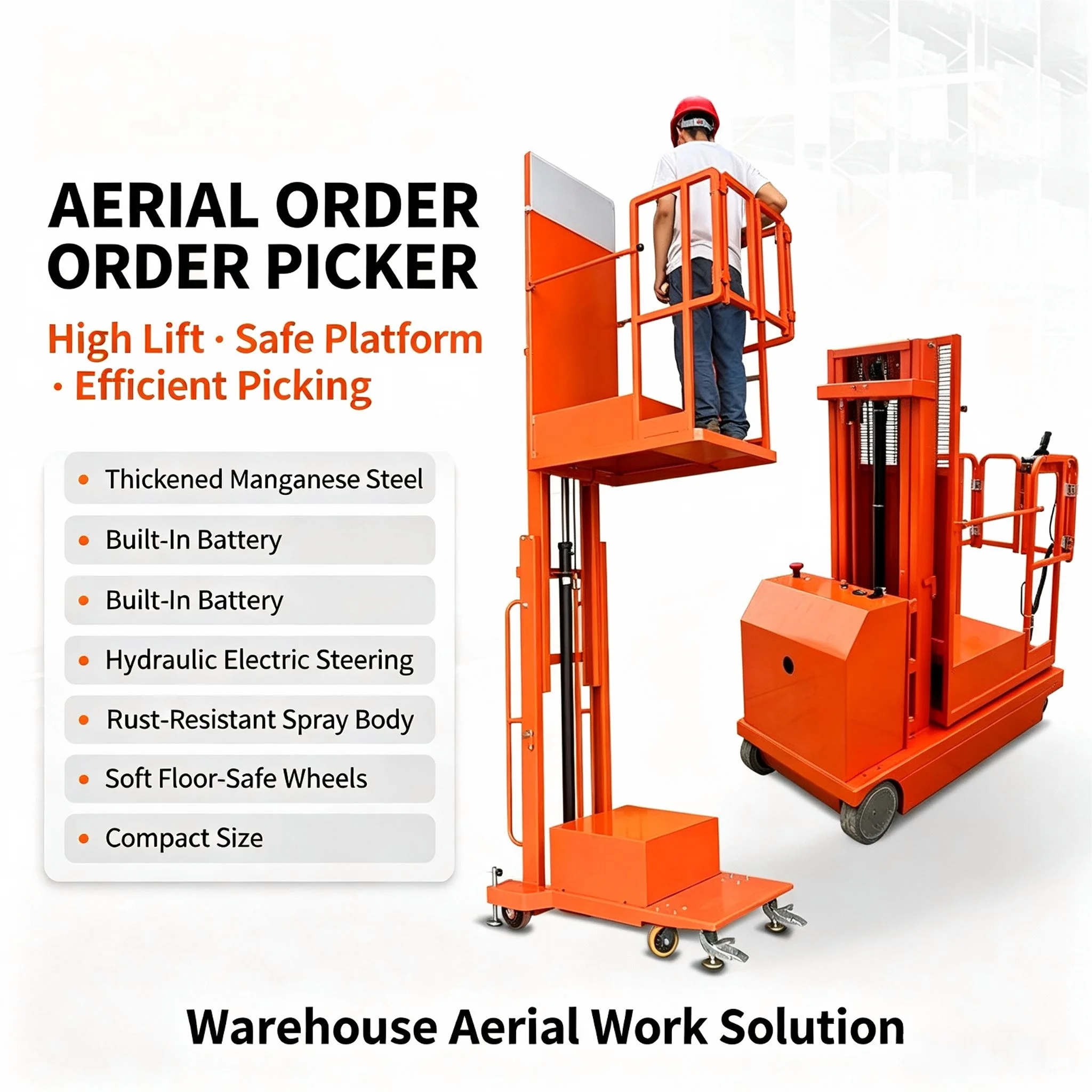 Full Electric Order Picker 200kg Capacity 2.7-4.5m Platform Height Warehouse Stock Picking Lift