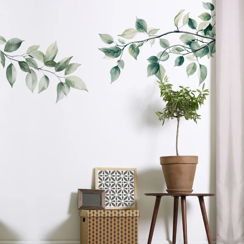 1PC Fresh Tree Branches, Green Leaves, Wall Stickers, Bedroom, Living Room, Entrance, Home Decoration, Beautification, Wall Deco