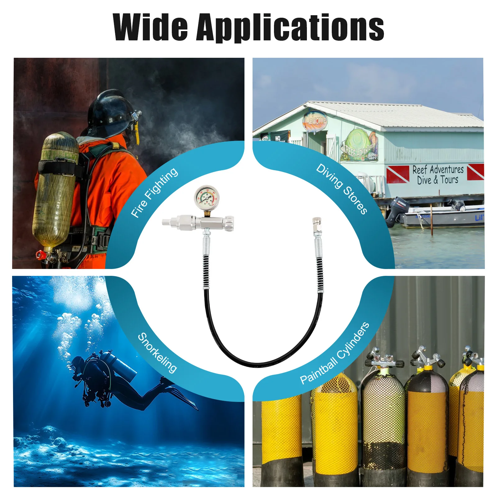 범용 4500 PSI 충전 어댑터 페인트볼 충전 다이빙 실린더 인플레이션 밸브(60cm 마이크로보어 에어 호스 포함)(CGA320)