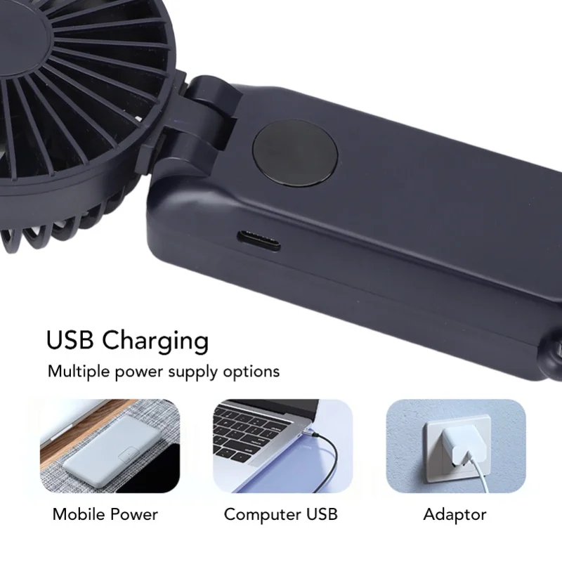 Mini Handheld Fan 3 Speeds Desk Fan Foldable Small Personal Fan USB Rechargeable 1800mAh Battery Operated For Camping Travel