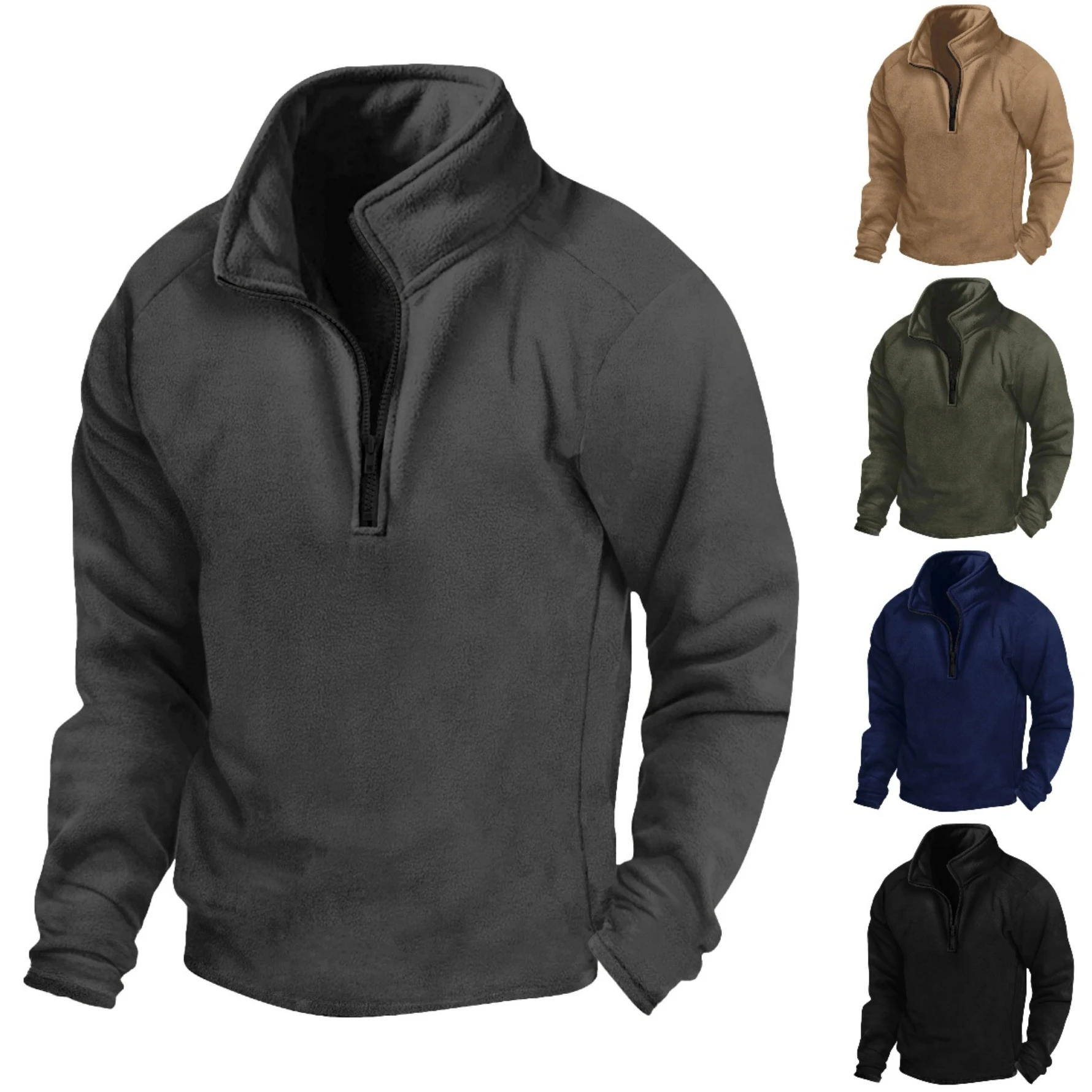

Spring and autumn new men's solid-color long-sleeved pullover shirts, half-zip comfortable long-sleeved sports shirts
