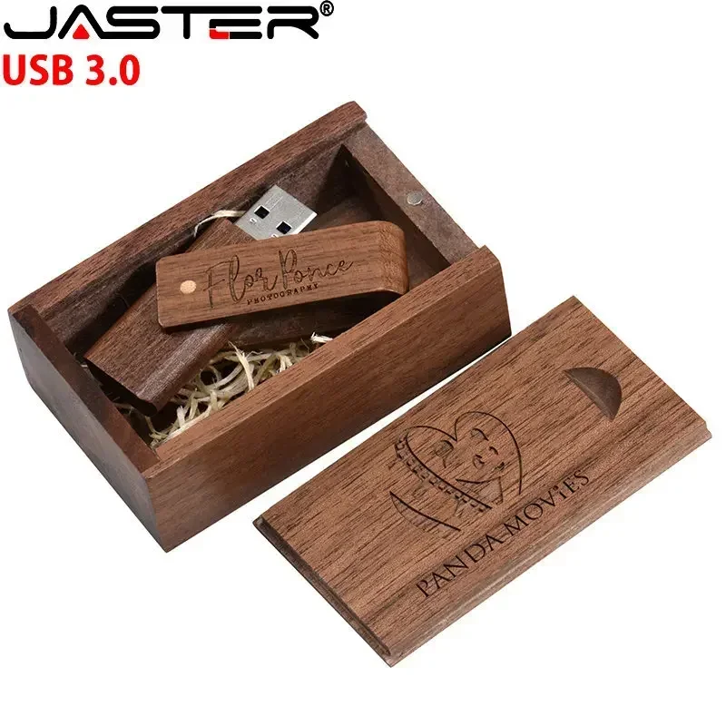 JASTER Natural Wooden USB 3.0 Flash Drive 128GB Rotatable Wooden Box 64GB Creative Gift Wood Memory Stick 32GB Free Custom Logo