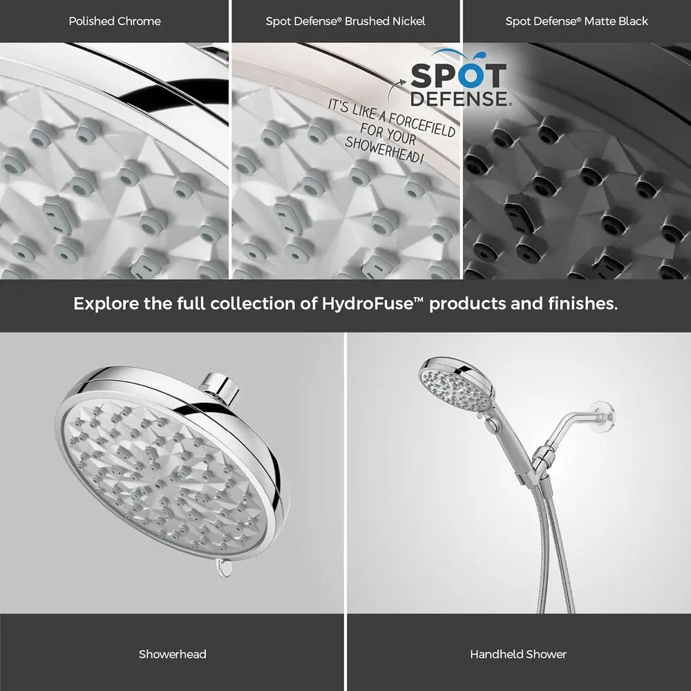 رأس دش HydroFuse ذو 6 وظائف، 2.5 GPM، كروم مصقول، بدون ذراع، موديل 015HF01CC