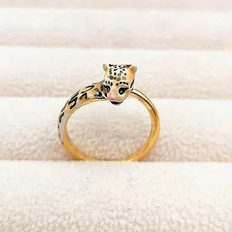 Fashion Hot Sex Style Leopard Print Enamel, Handpainted Coloured Glaze Leopard Adjustable Ring for Women Aesthetican Tique Ring