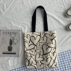 Students Cotton Cloth Eco Shopper Bag Main Handbag Tote Heart Shopping Bags for Women Canvas Shoulder Bag Bolsa Feminina