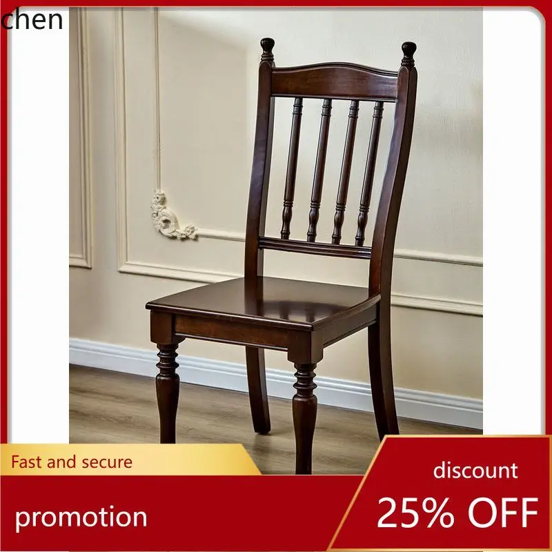 HXL Internet Celebrity Style Pure Solid Wood  Retro Dining Chair Set Study Room Roman Column Dark Coffee Dining Chair