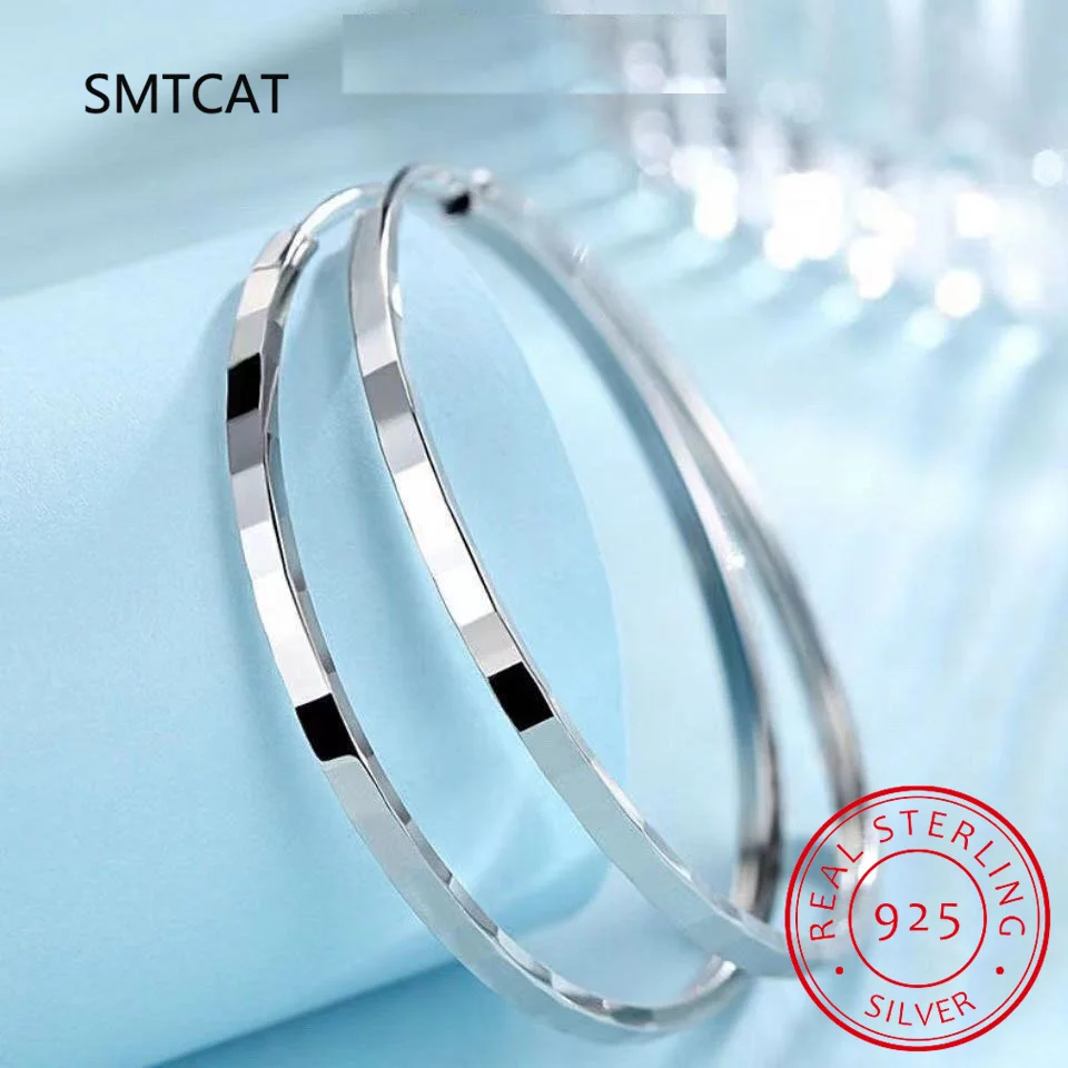 Real 925 Sterling Silve Fashion Inside Diameter 30 40 50 60mm Hoop Earrings For Women Men Personality Jewelry DG0132