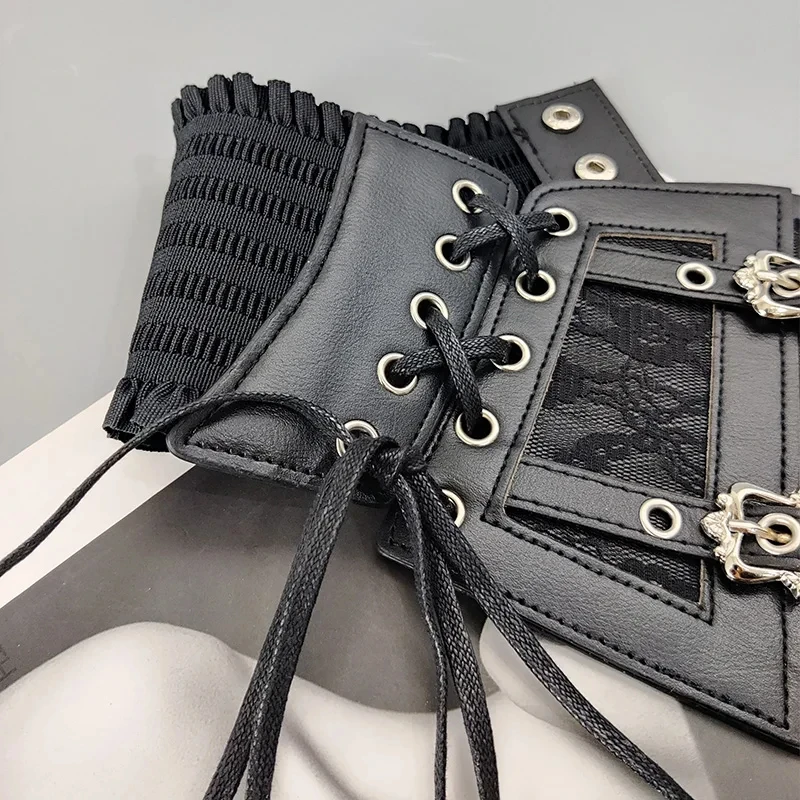 สุภาพสตรี Retro เข็มขัดรัดตัว Gothic Punk Tie เชือกลูกไม้ชุดรัดตัวเข็มขัดสีทึบแฟชั่นเข็มขัดกว้าง