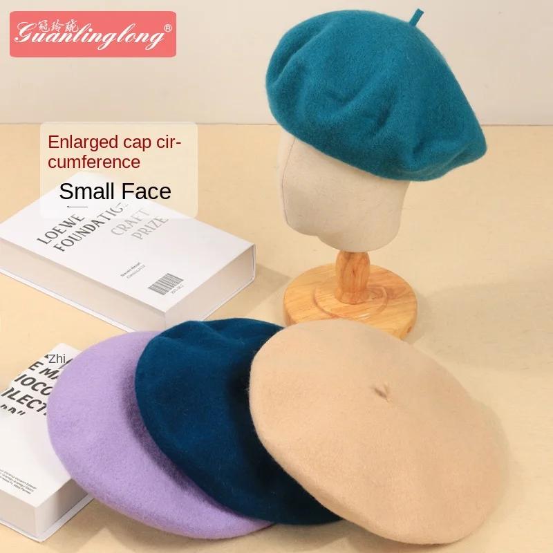 

NEW Big Hat Cap Head Bib Beret Fall Winter Slimming Lined Wool Solid Color all-in-one Mushroom PainterTop