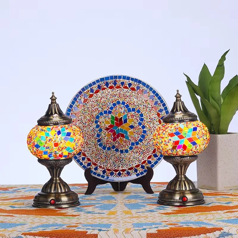 

Handmade Turkish style, mosaic desk lamp, various styles, with E14 bulb base battery power supply