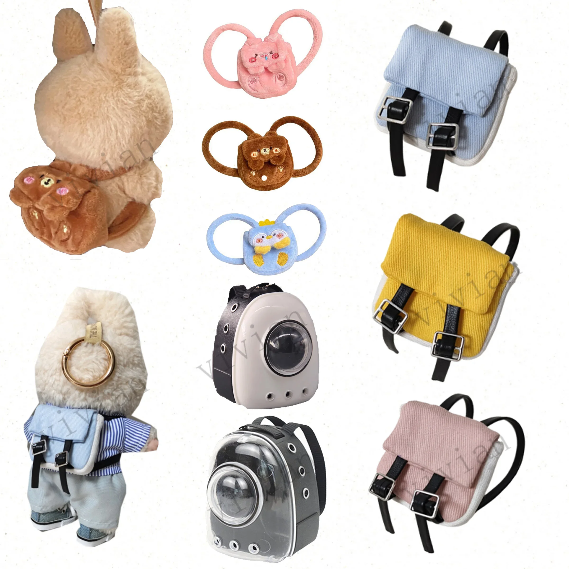 Mochila Labubu de 15-17Cm, bolso con correa, traje hecho a mano, bolsas para muñecas BJD, mochila para muñecas a juego, accesorios de ropa de repuesto