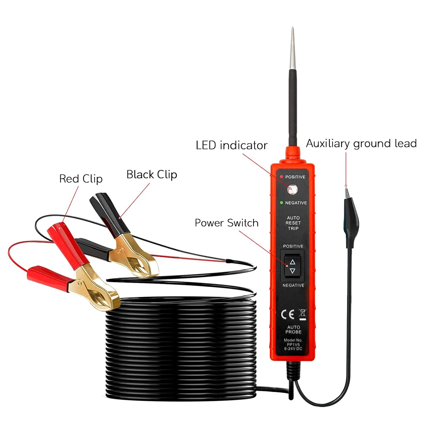 

EM285 6-24V DC Car Electrical System Test Pen LED Test Light for Polarity Check Continuity Testing and Short Circuit Detection
