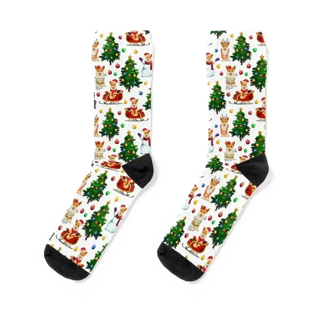 

Corgis Christmas Pattern White Socks winter sheer floor soccer anti-slip Men's Socks Women's