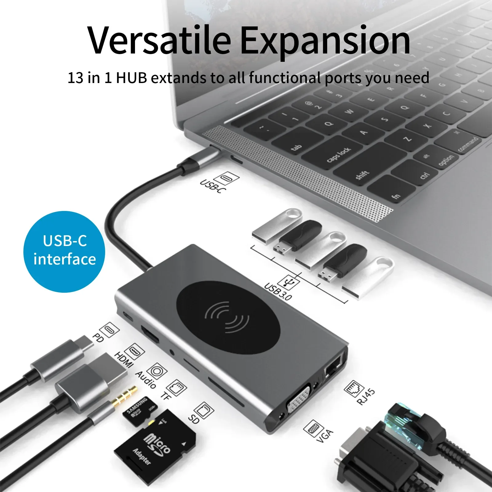 

USB C — HDMI-совместимый концентратор типа C, 4K, 30 Гц, USB 3.0, адаптер-концентратор, док-станция PD 87 Вт, USB-разветвитель C для MacBook Pro Air Samsung S20 Dex
