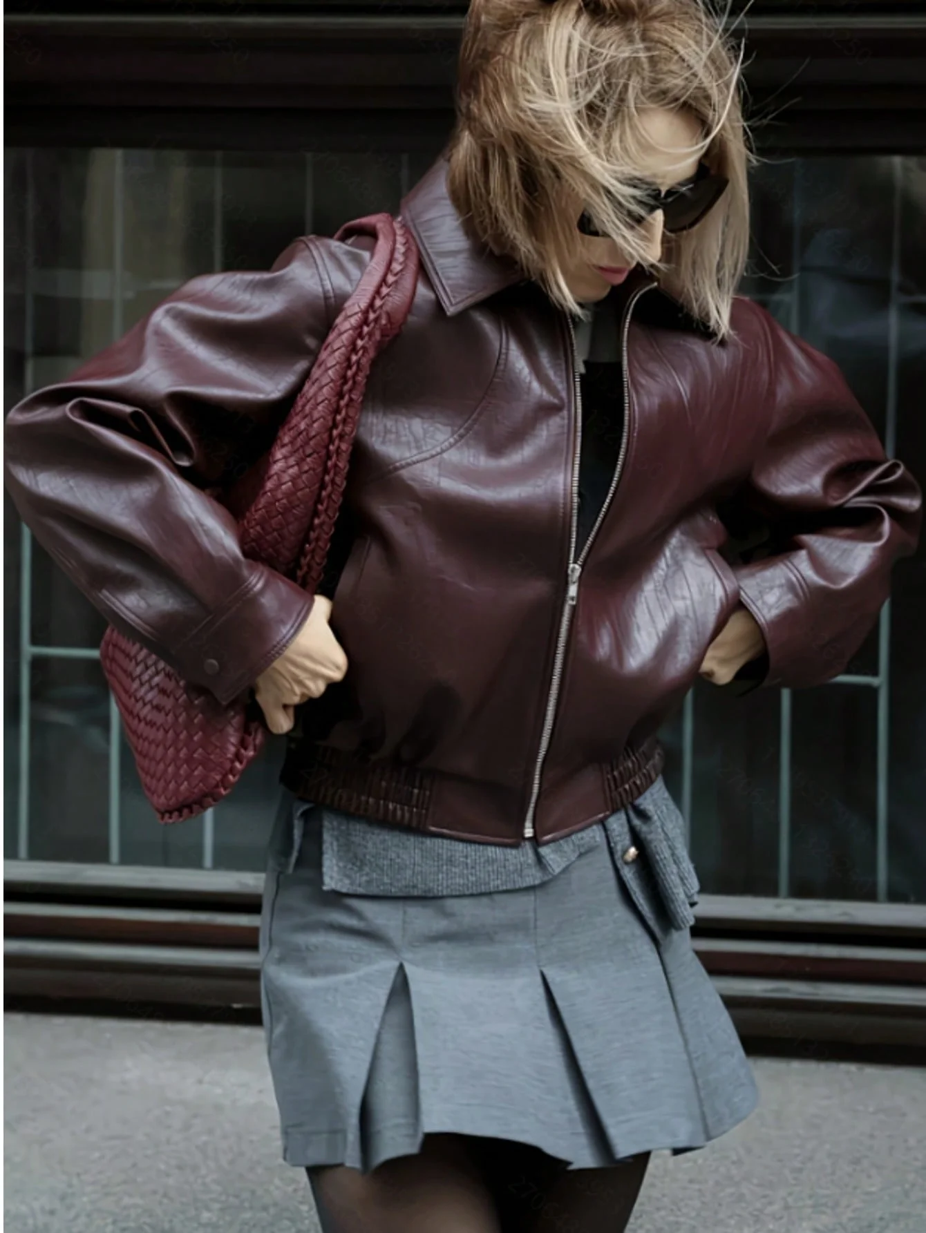 Solid Color Zippered Front Button Pu Leather Jacket, Suitable for Everyday Wear, Evening Dates, and Can Be Worn in All Seasons
