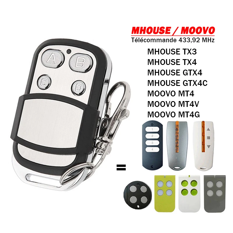 

For MHOUSE GTX4 TX3 TX4 GTX4C Garage Remote Control Compatible With MOOVO MT4 MT4V MT4G Gate Remote Control 433MHz Rolling Code