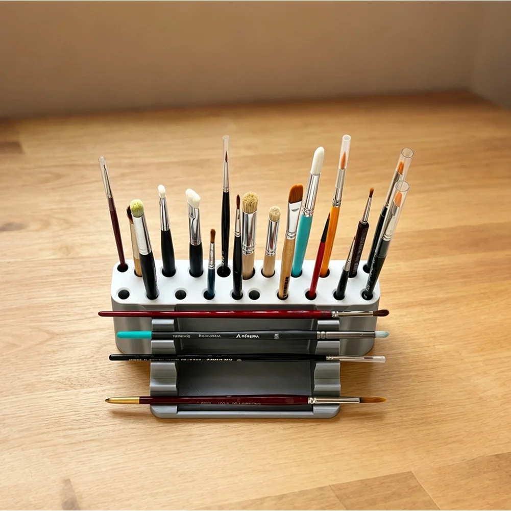 For palette-Compatible Brush Holder for Artists Featuring Precise 3D Printed Geometry and Functional Multi-Slot Layout