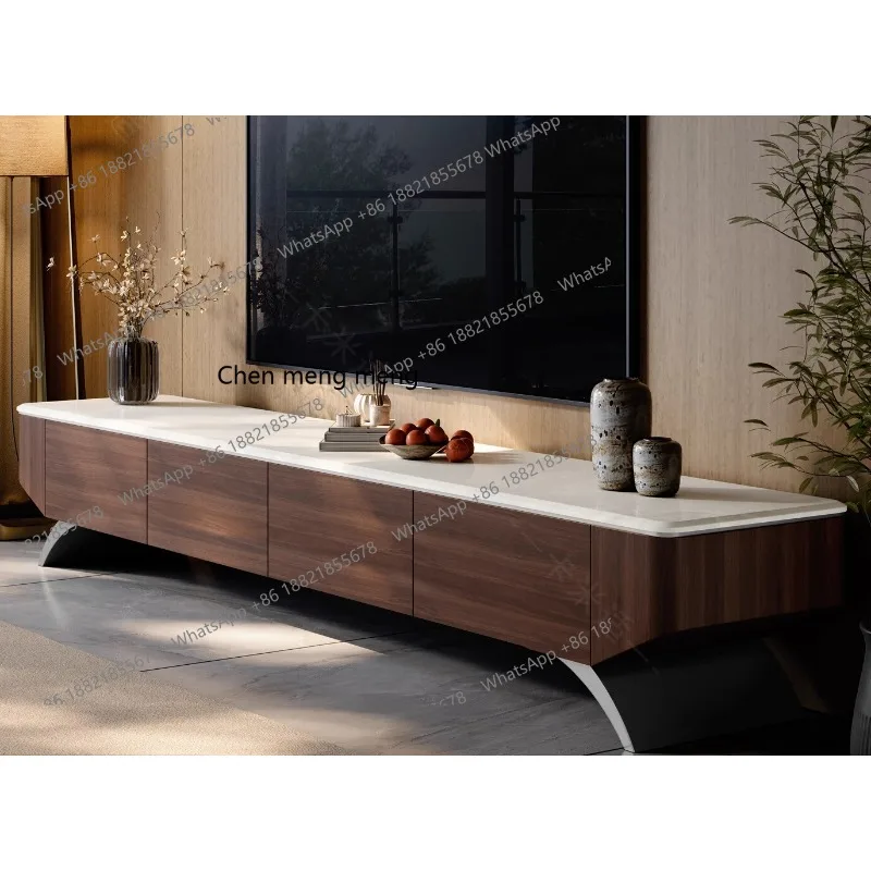 

TV cabinet floor-to-ceiling living room, new model, light luxury and high-end sense, marble solid wood floor cabinet