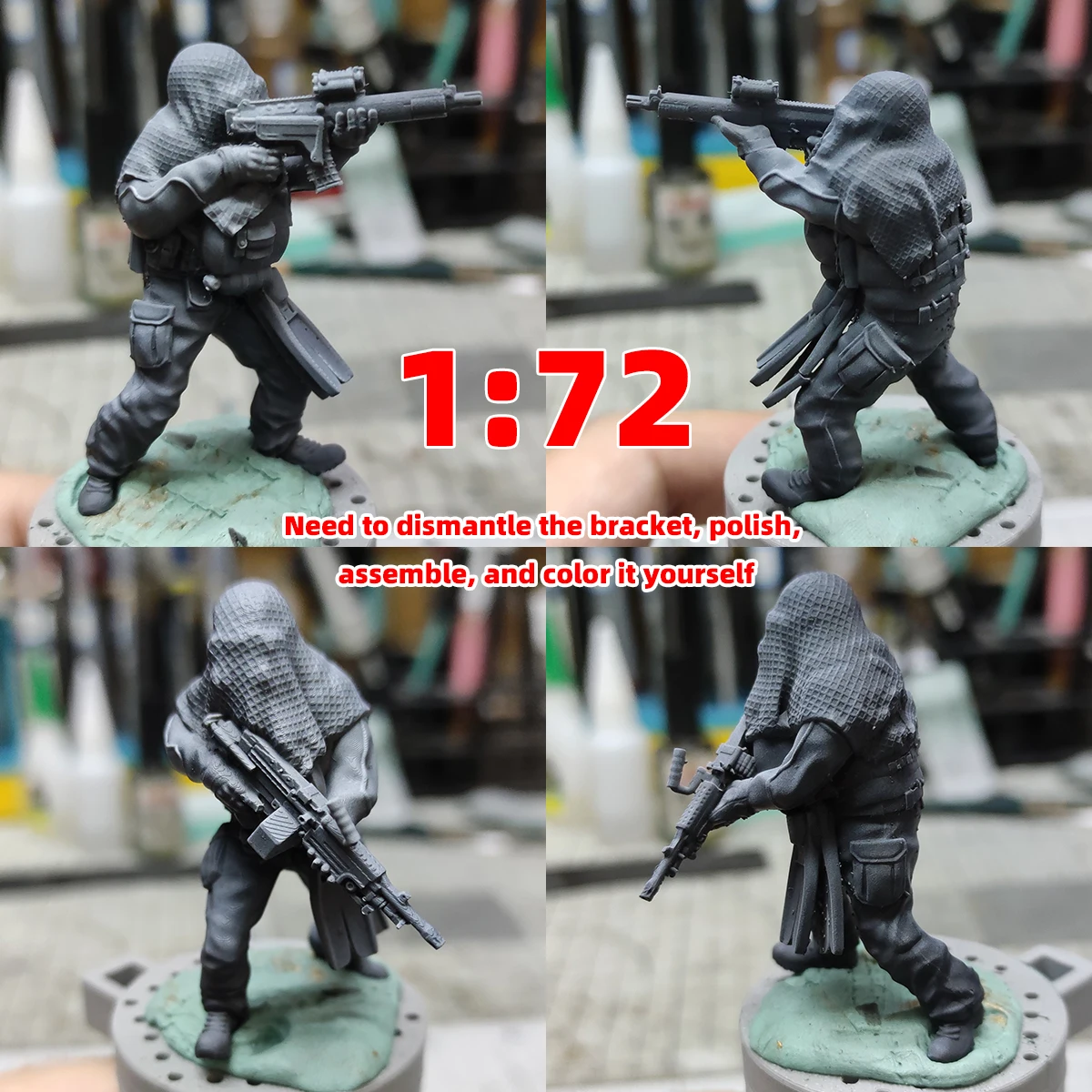 Maßstabsgetreuer Miniaturmodellbausatz aus Kunstharz, 3D-Modell, moderne US-Spezialeinheiten, Ghost-Team-Figuren, Militär, 3-teiliges Set, 1/72 – Detail 1