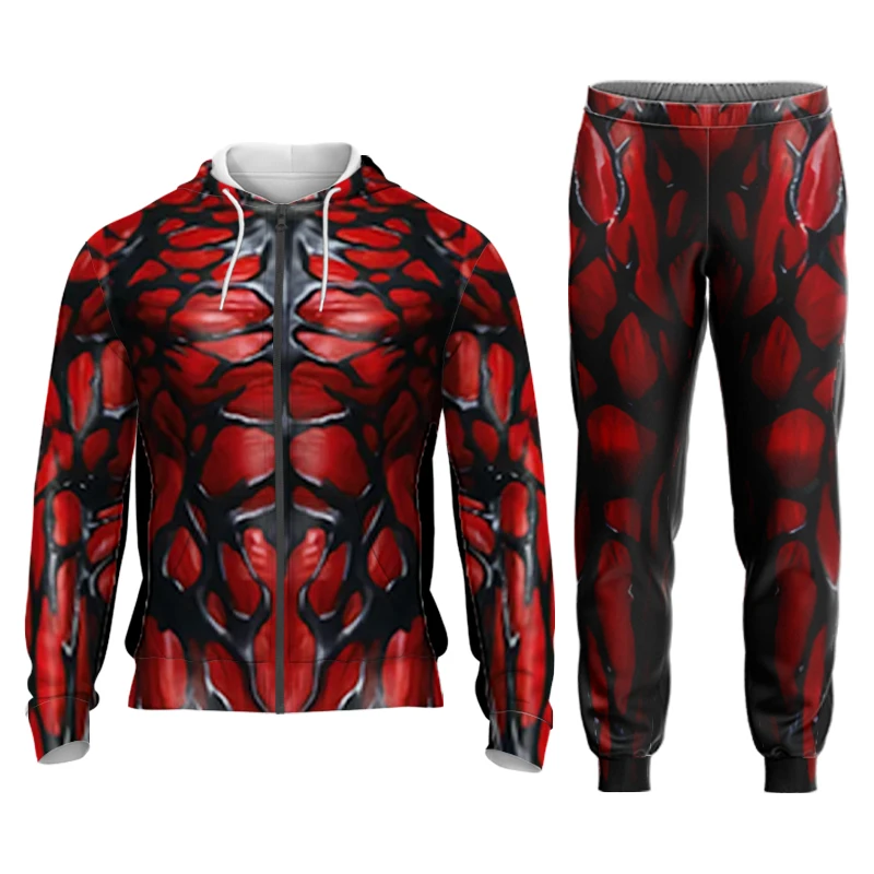 Men Hoodie Suit Pullover Zipper Full Print Hoodie Set Party Role Play Street Casual Personality Clothing Men Women Sports Suits