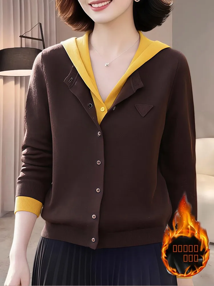 

Модный женский вязаный кардиган с длинными рукавами, свободного кроя, в стиле колор-блок, весна-осень, новый корейский стиль, полиэстер