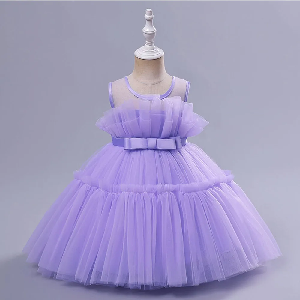 Baby Girl Princess Tutu Dress Sleeveless Kids Girls Puffy Pleated Dresses Pink White Birthday Party Toddler Clothes 1-6T