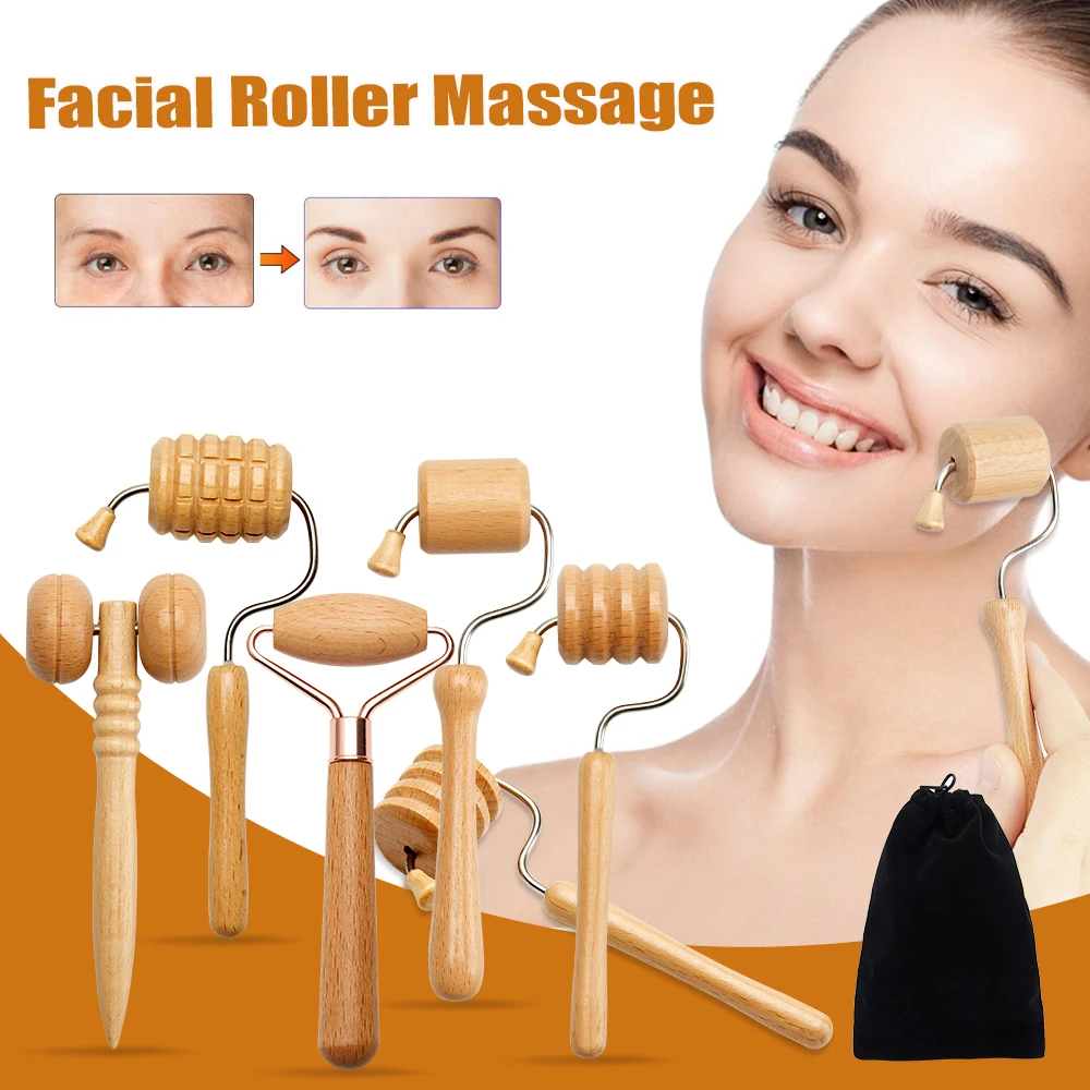 Wooden Face Roller Massager Facial Lifting Maderotherapy Therapy Neck Anti-Cellulite Skin Scraping Wrinkle Remover Massage Tool