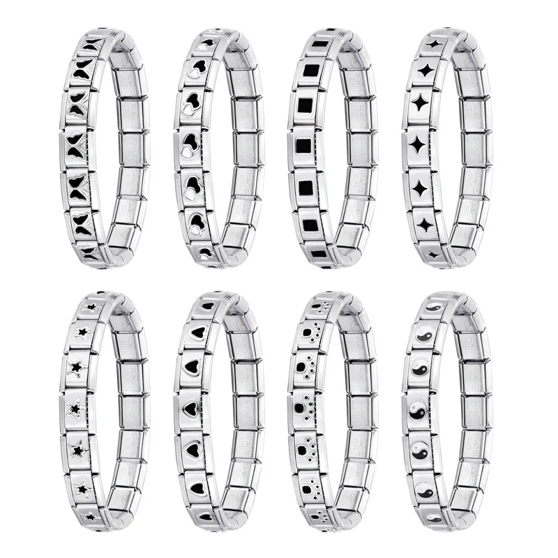 

2025 Women's Jewelry 9mm Width Italian Elastic Simple Round Heart Star Tai Chi Charm Bracelet Fashion Stainless Steel Bangle