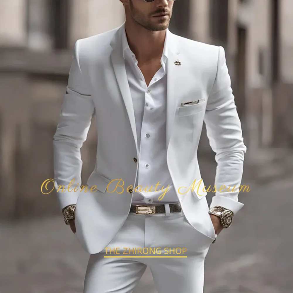 

Men's Casual White Suits 2-Piece Notch Lapel Single Breasted Jacket Pants Tailored Fit for Wedding Summer Cocktail Party Tuxedo